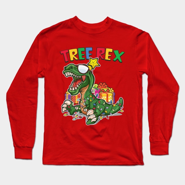 Dinosaur Christmas Tree Rex Long Sleeve T-Shirt by RAWRTY ANIMALS